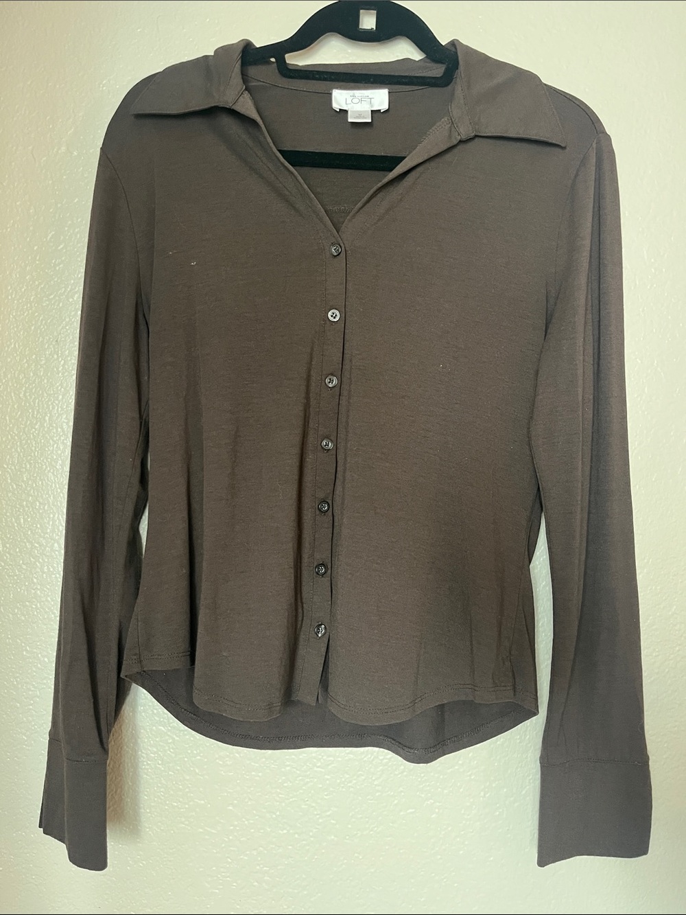 LOFT Chocolate Brown Button-Front Long Sleeve Shirt